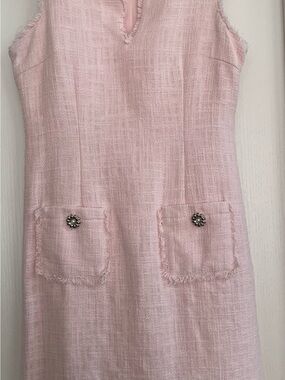 Karl Lagerfeld Pale Pink Tweed Pocket Shift Dress